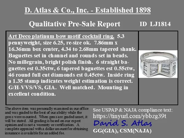 1.35ctw Art Deco Step Cut Diamond Bow Motif Ring