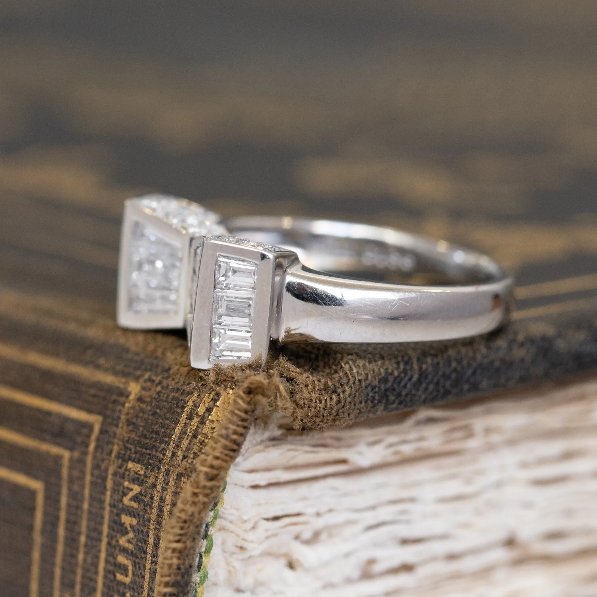 1.35ctw Art Deco Step Cut Diamond Bow Motif Ring