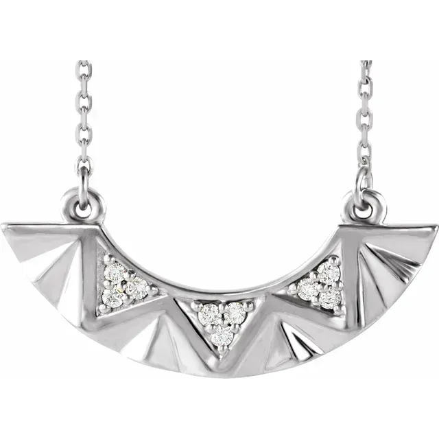 14K White .08 CTW Diamond Curved Bar 16-18" Necklace
