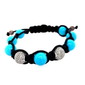 18k White Gold Micro Pave Diamond Bead Ball Gemstone Macrame Bracelet Jewelry