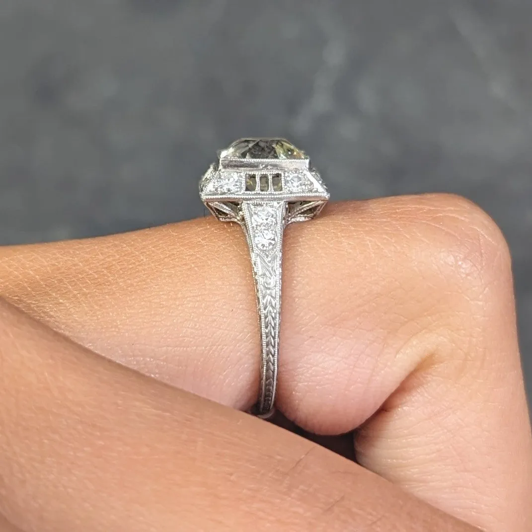 1928 Art Deco 2.37 CTW Light Yellow Diamond Platinum Vintage Pyramid Ring