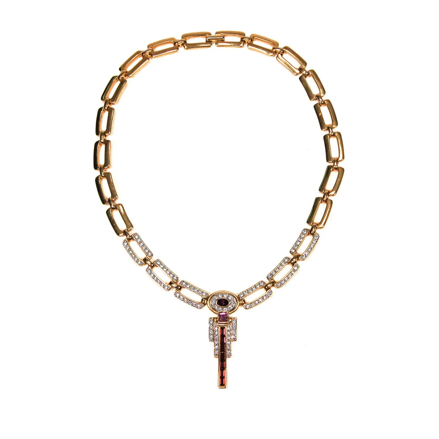 1980's Geometric Amethyst Crystal Necklace