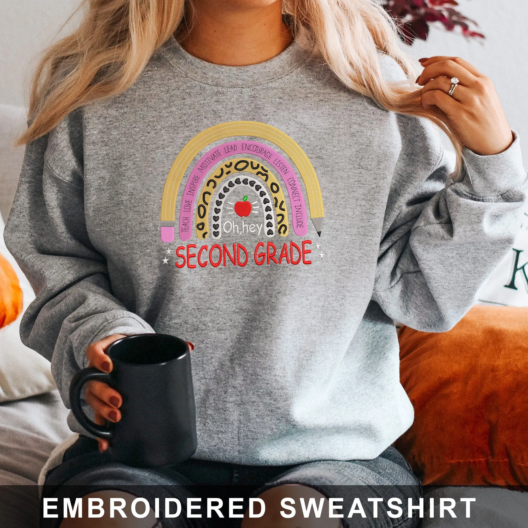 2st Grade Back To School Embroidered Hoodie, Sweatshirt