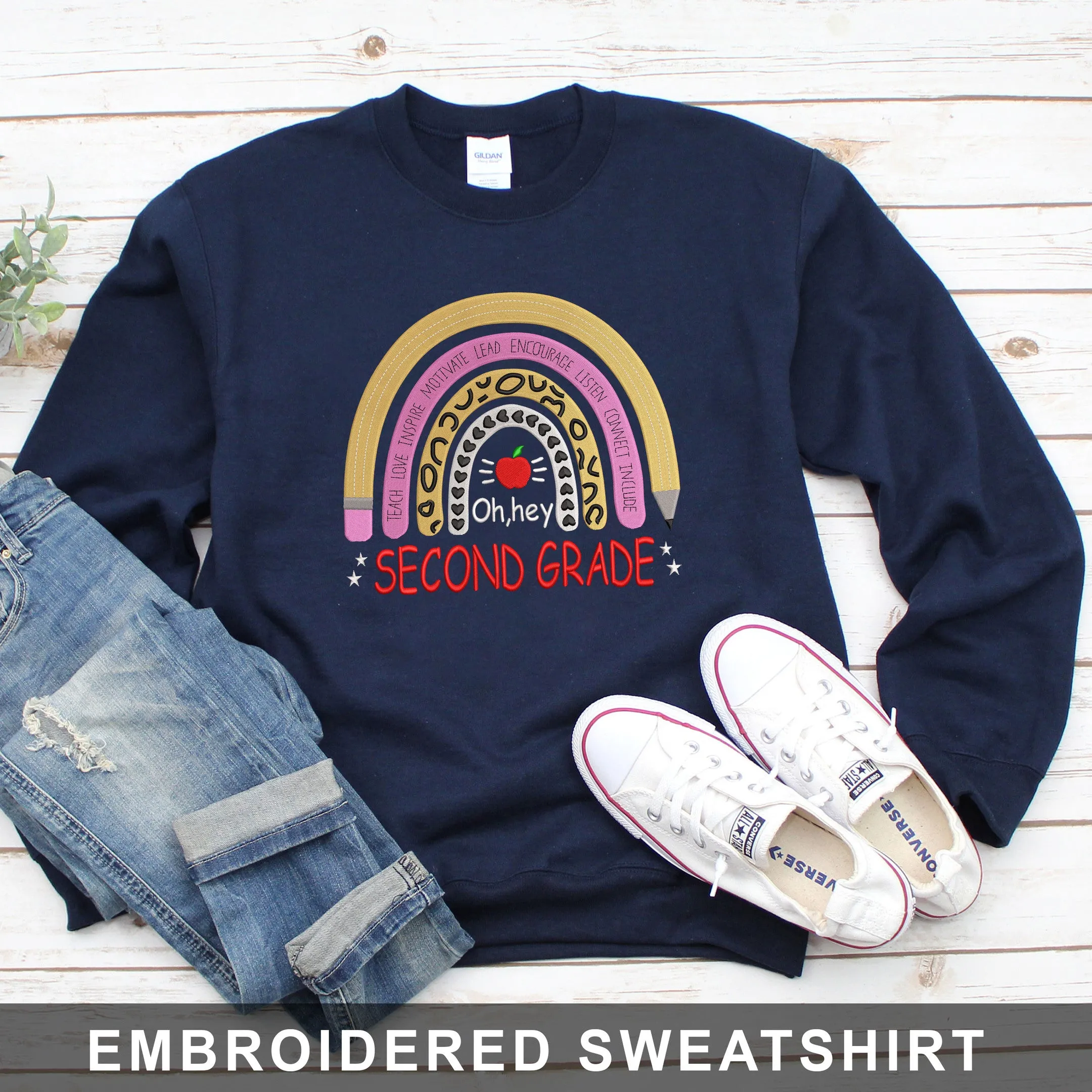 2st Grade Back To School Embroidered Hoodie, Sweatshirt