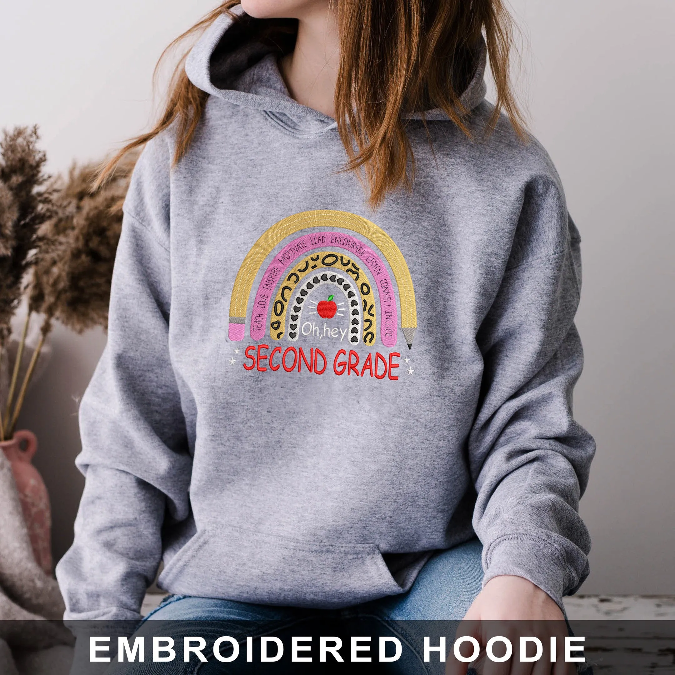 2st Grade Back To School Embroidered Hoodie, Sweatshirt