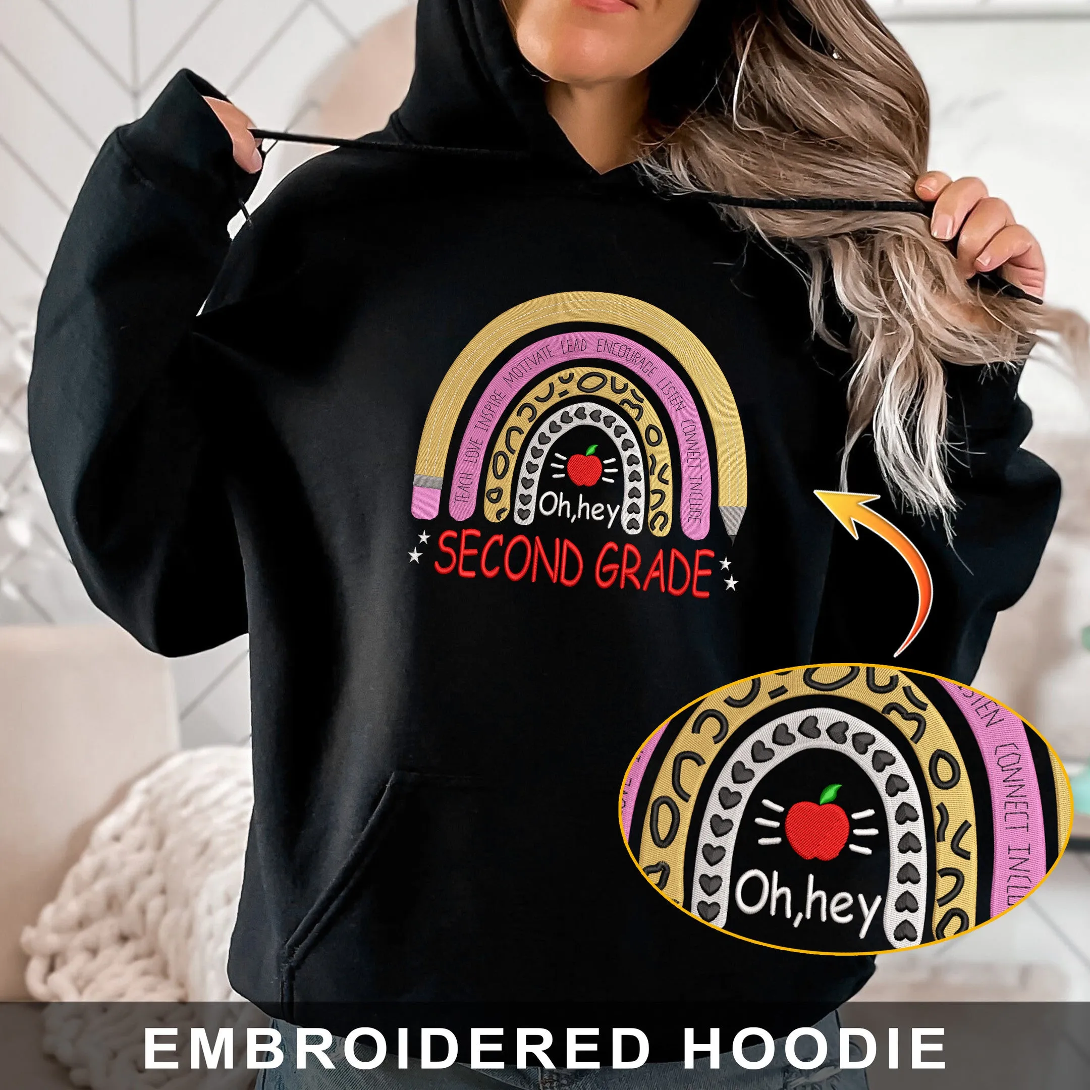 2st Grade Back To School Embroidered Hoodie, Sweatshirt