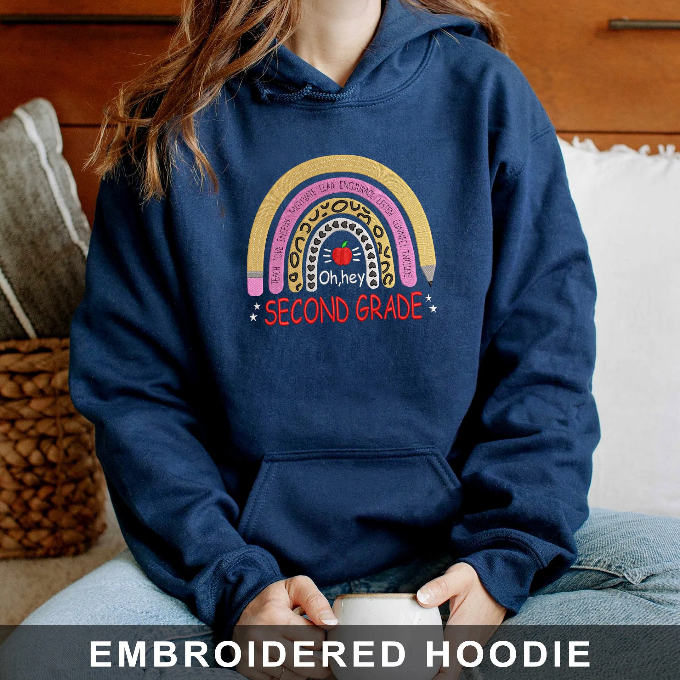 2st Grade Back To School Embroidered Hoodie, Sweatshirt