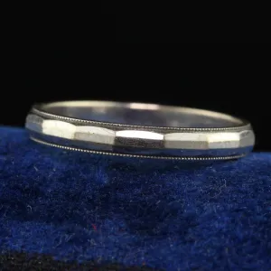 Antique Art Deco 14K White Gold Geometric  Wedding Band - Size 6 1/2