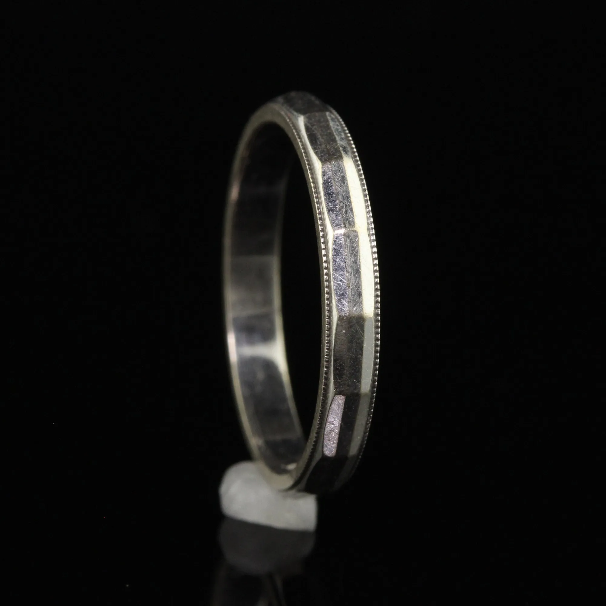 Antique Art Deco 14K White Gold Geometric  Wedding Band - Size 6 1/2