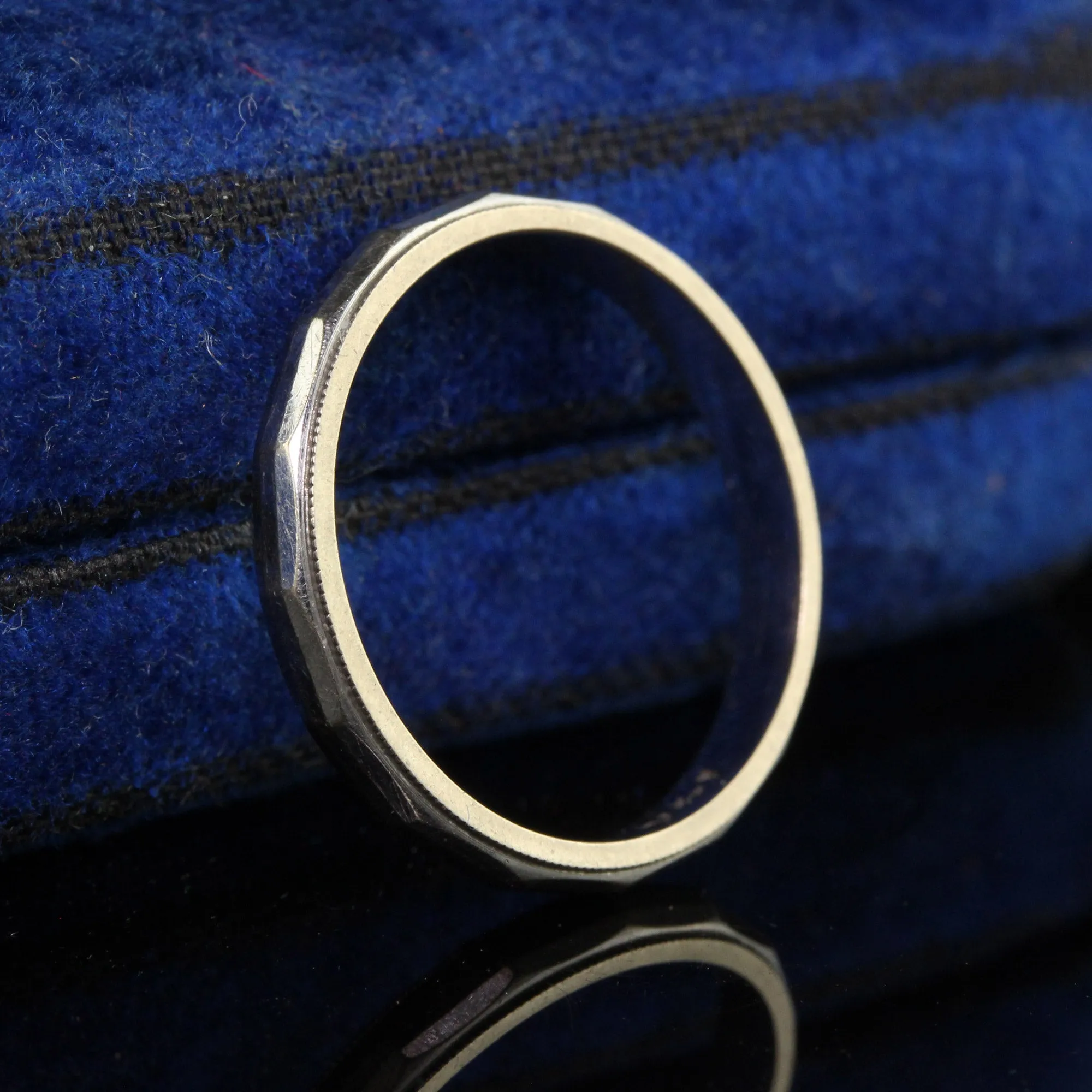 Antique Art Deco 14K White Gold Geometric  Wedding Band - Size 6 1/2