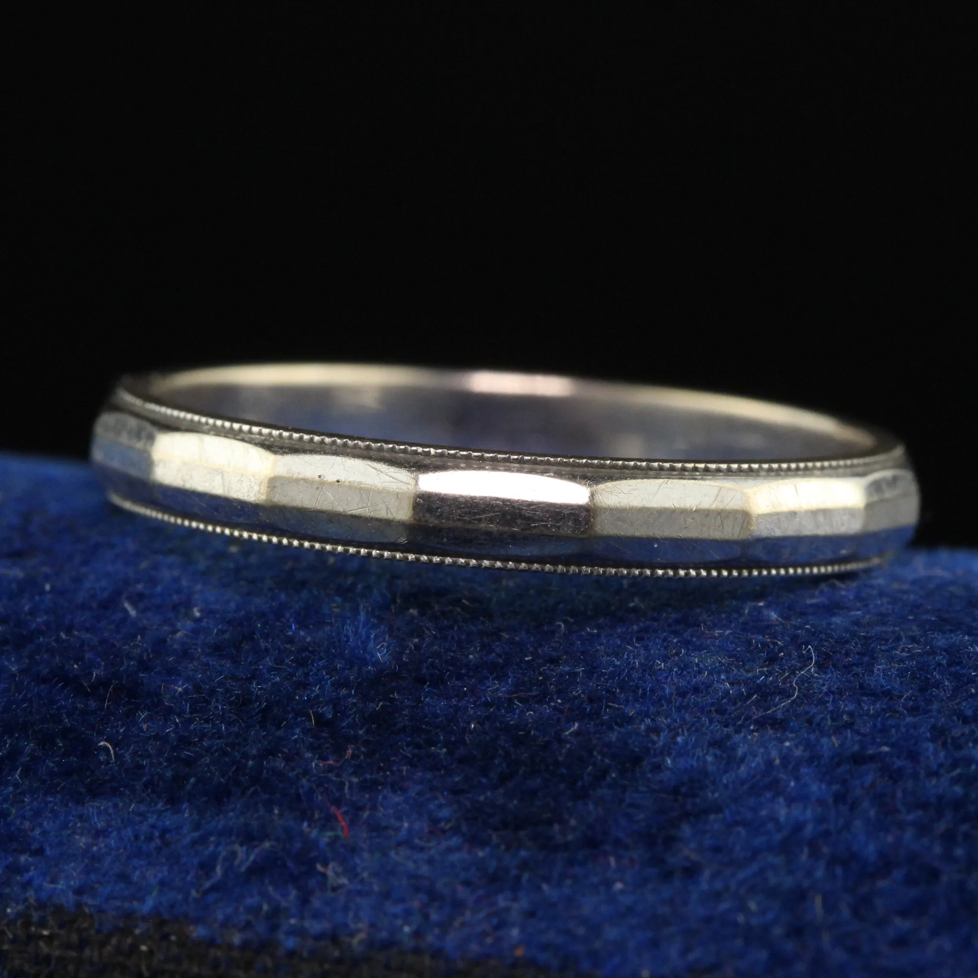Antique Art Deco 14K White Gold Geometric  Wedding Band - Size 6 1/2