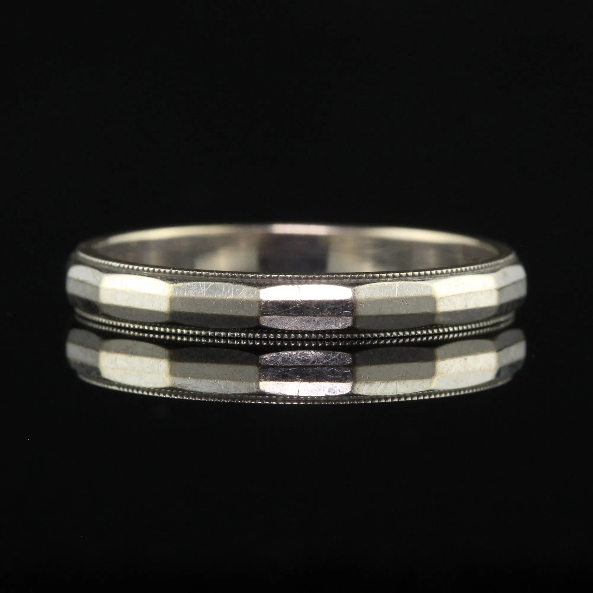 Antique Art Deco 14K White Gold Geometric  Wedding Band - Size 6 1/2