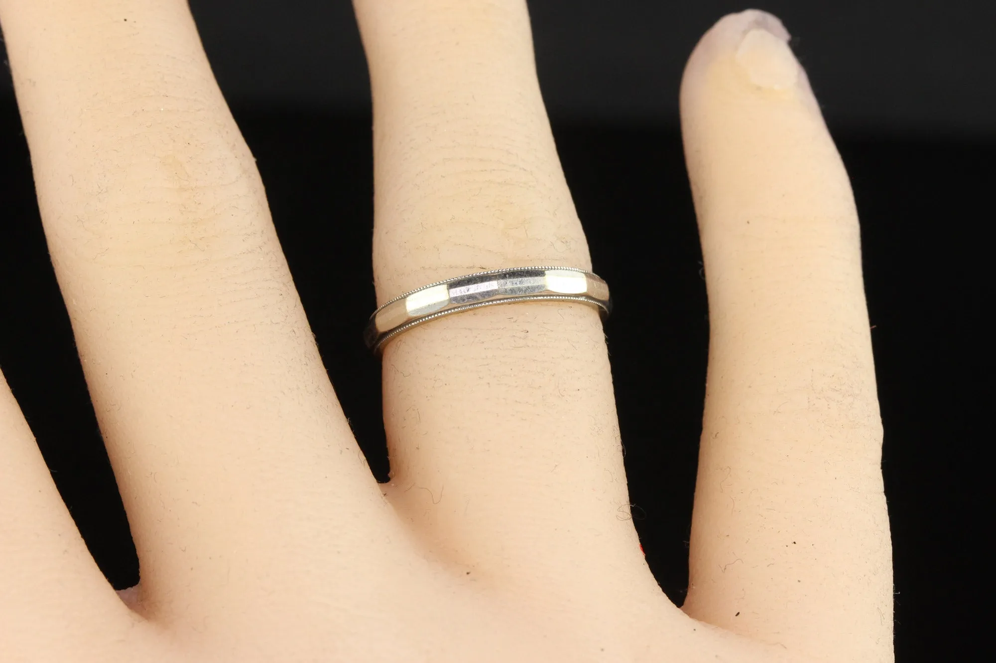 Antique Art Deco 14K White Gold Geometric  Wedding Band - Size 6 1/2