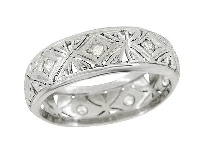Antique Guilford Filigree Art Deco Diamond Wedding Band in Platinum - Size 5