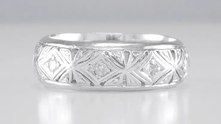 Antique Guilford Filigree Art Deco Diamond Wedding Band in Platinum - Size 5