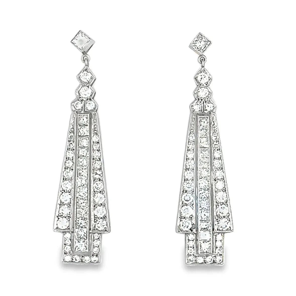 Architectual Art Deco Style Diamond Earrings