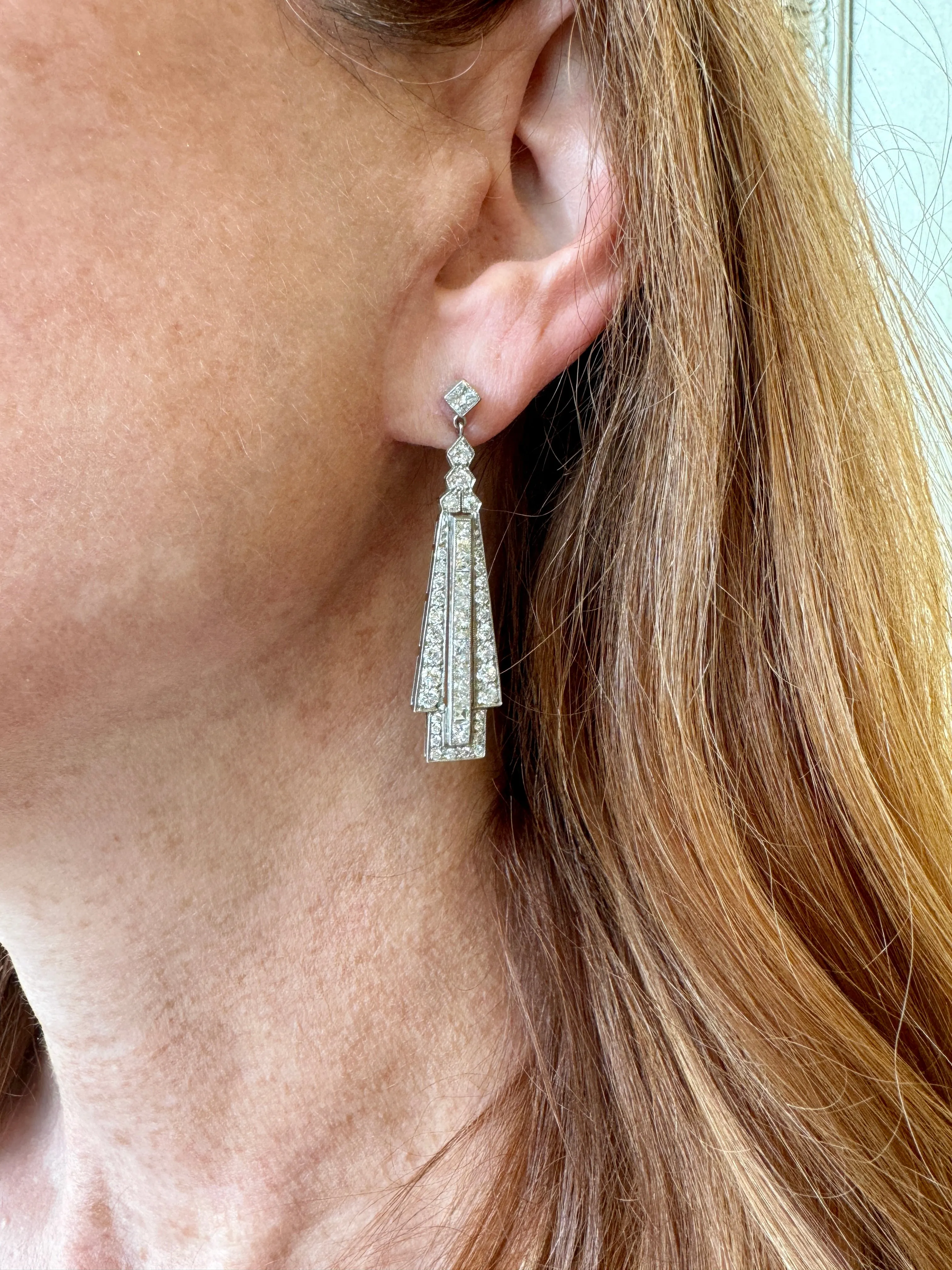 Architectual Art Deco Style Diamond Earrings