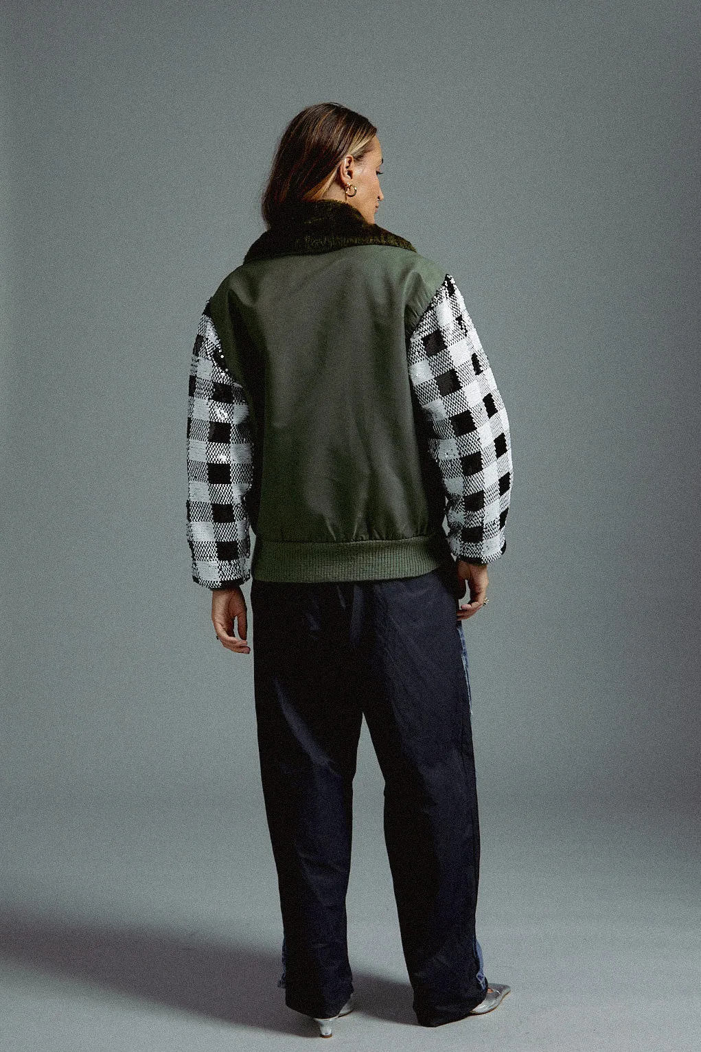 Army Bomber with Sequin Sleeves