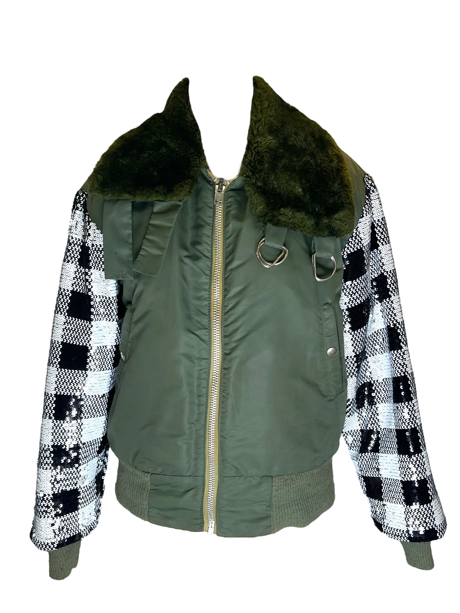 Army Bomber with Sequin Sleeves