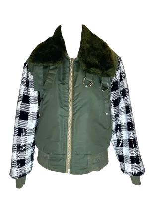 Army Bomber with Sequin Sleeves