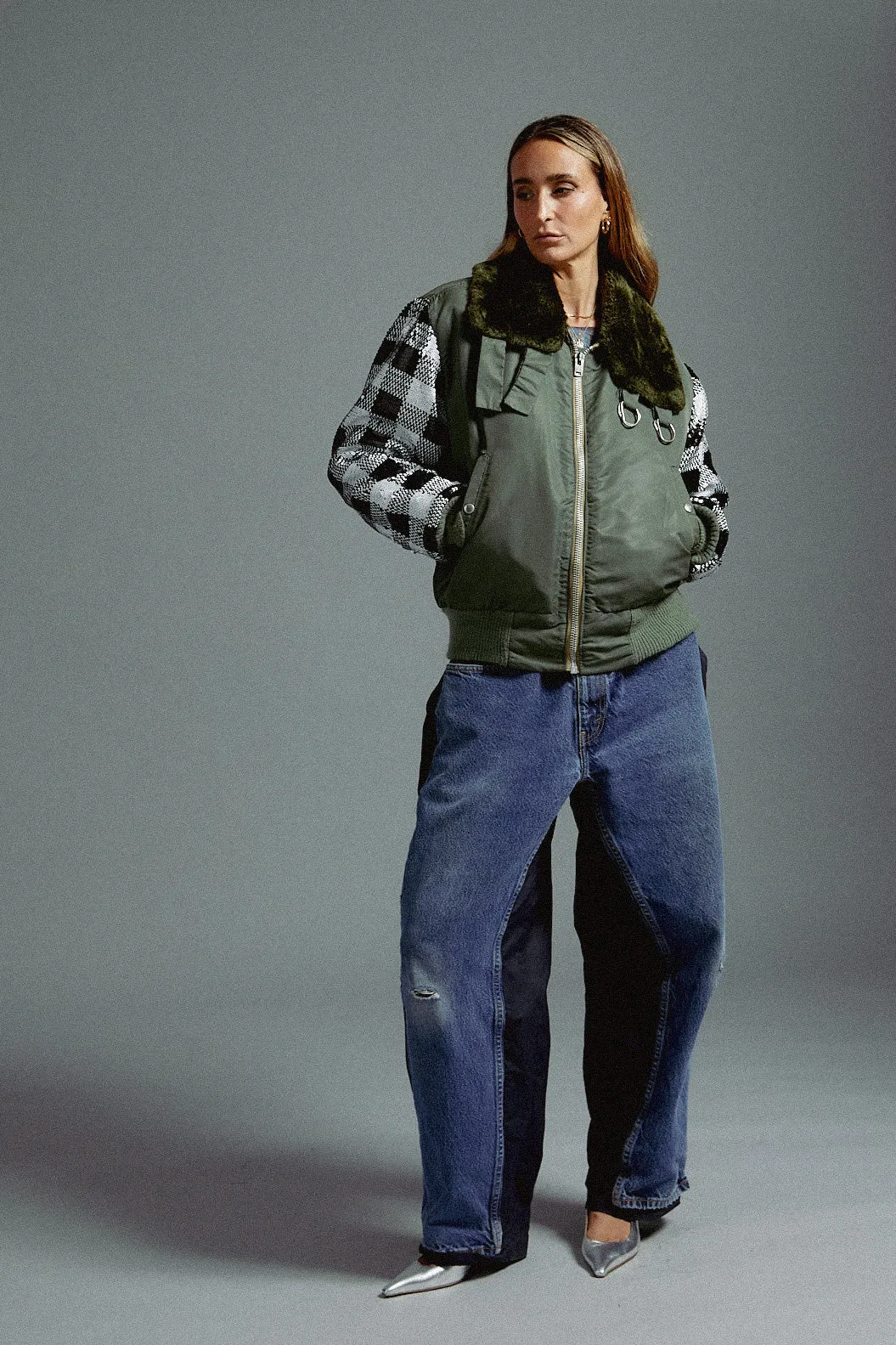 Army Bomber with Sequin Sleeves