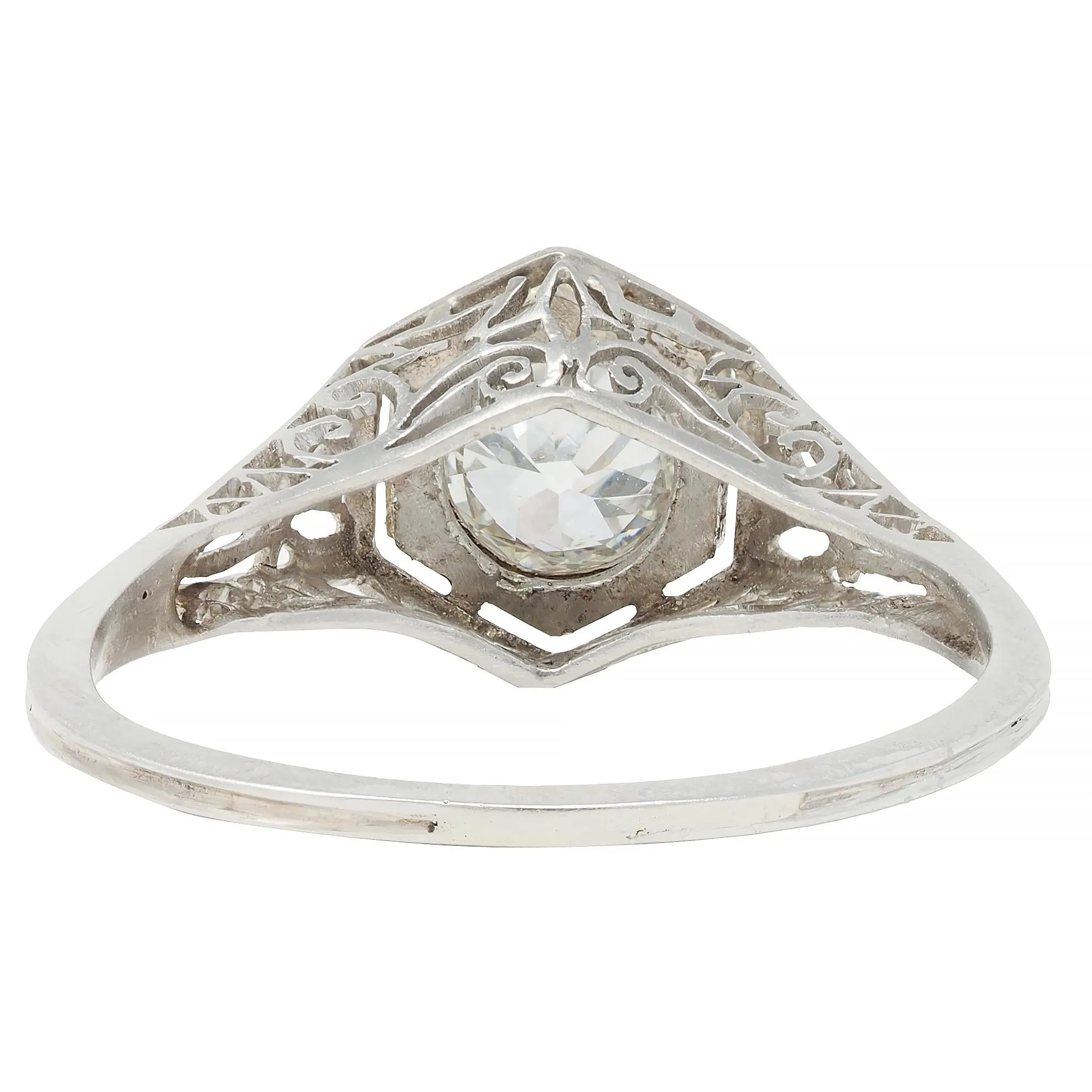 Art Deco 0.65 CTW Old European Diamond Platinum Scrolling Lotus Vintage Engagement Ring