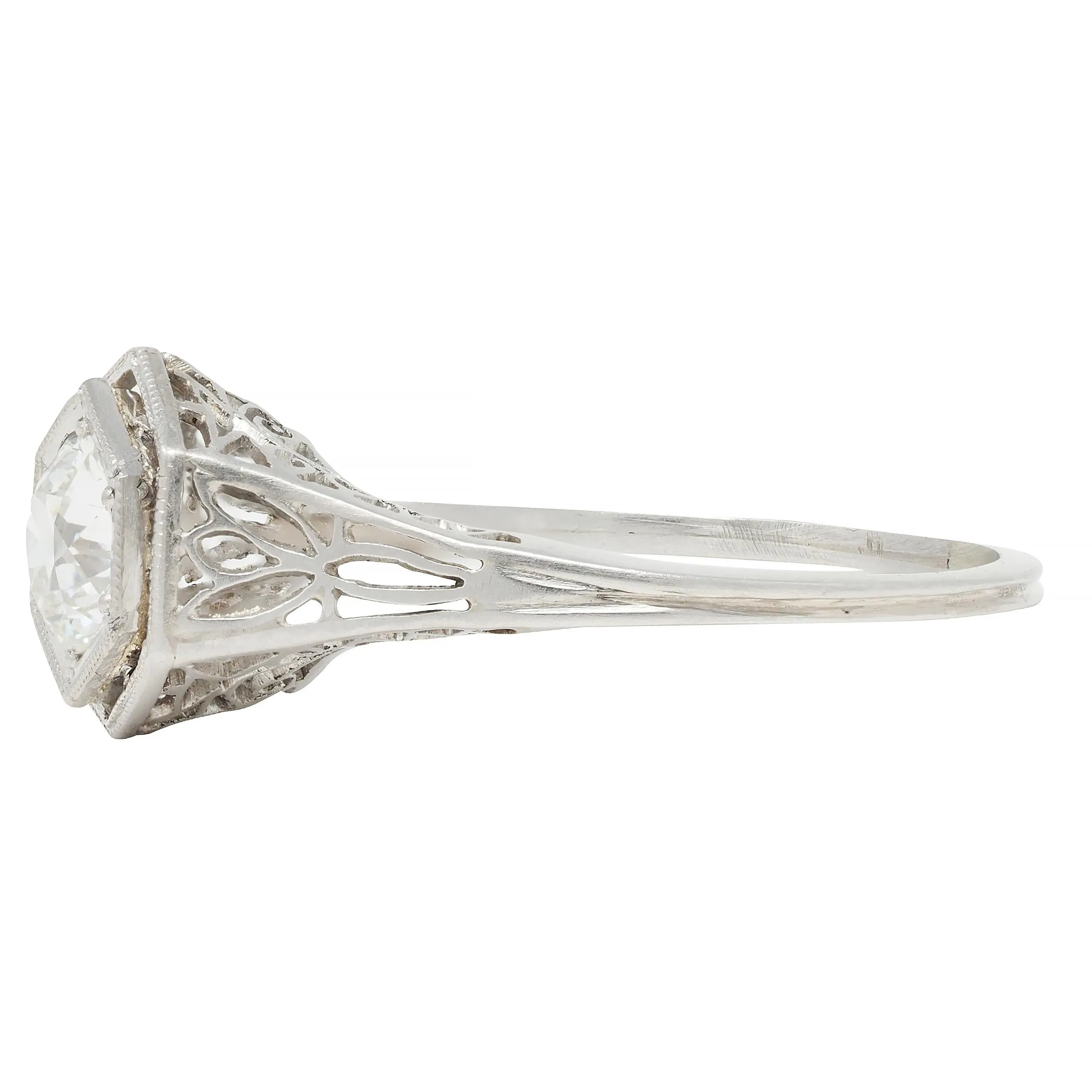 Art Deco 0.65 CTW Old European Diamond Platinum Scrolling Lotus Vintage Engagement Ring
