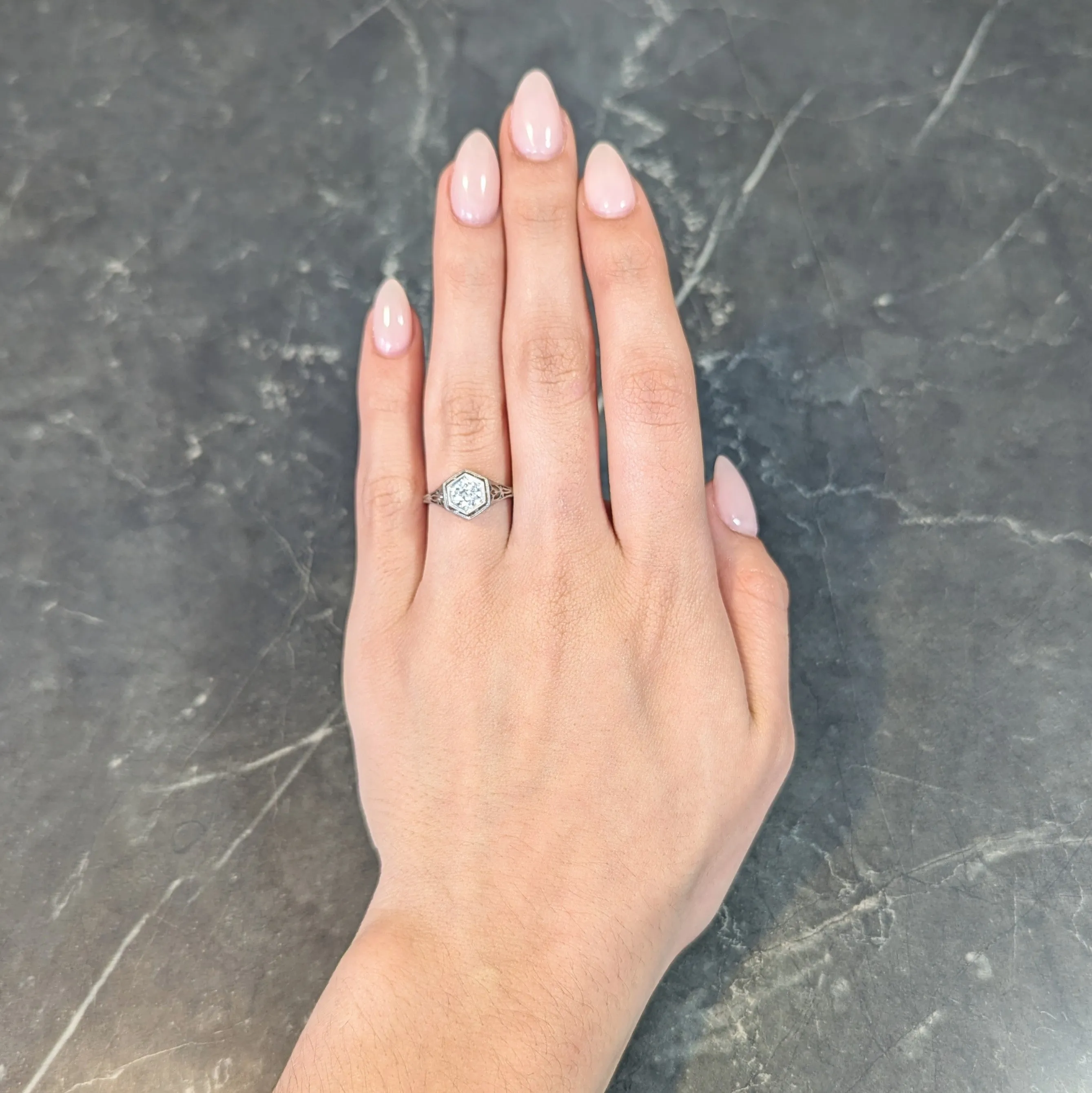 Art Deco 0.65 CTW Old European Diamond Platinum Scrolling Lotus Vintage Engagement Ring