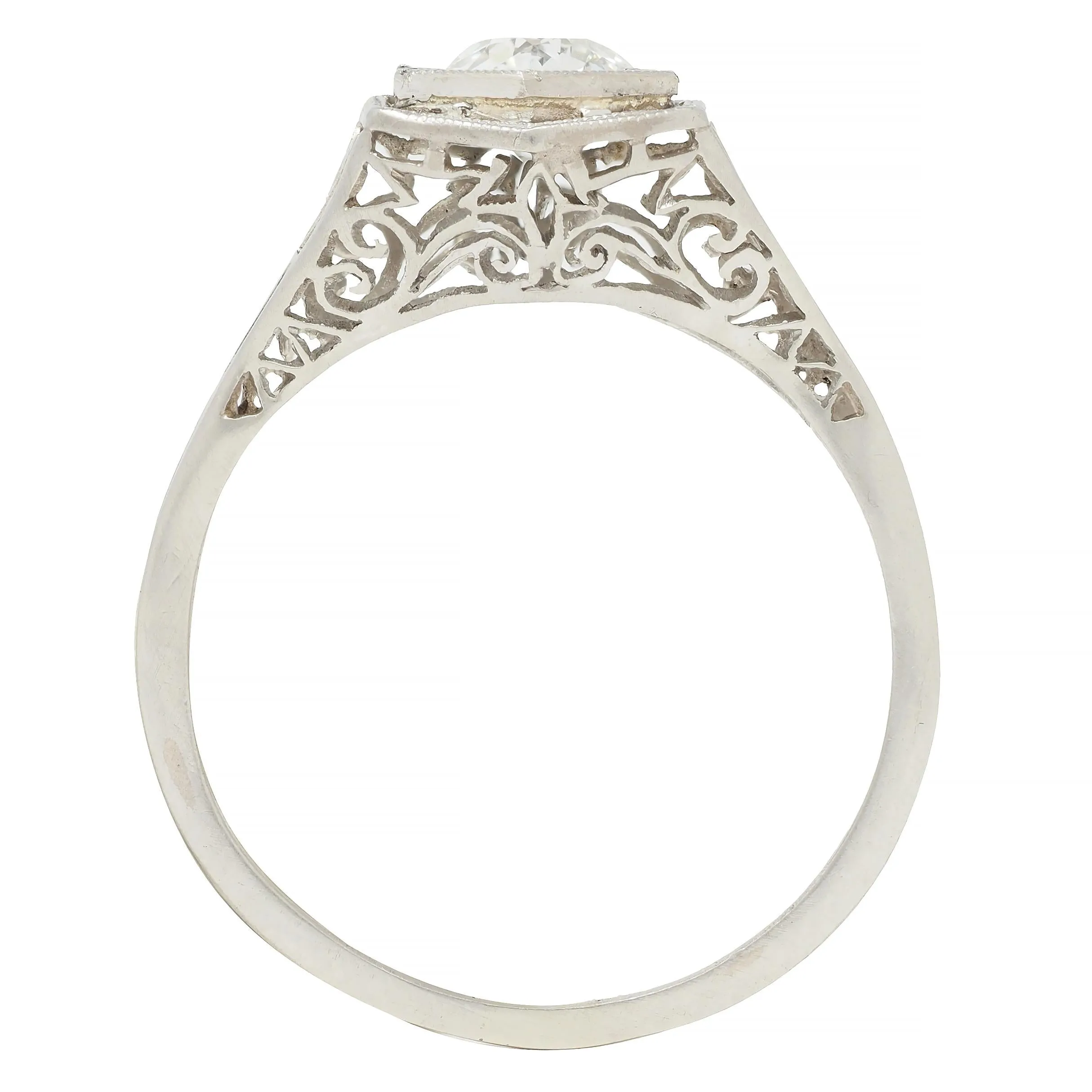 Art Deco 0.65 CTW Old European Diamond Platinum Scrolling Lotus Vintage Engagement Ring
