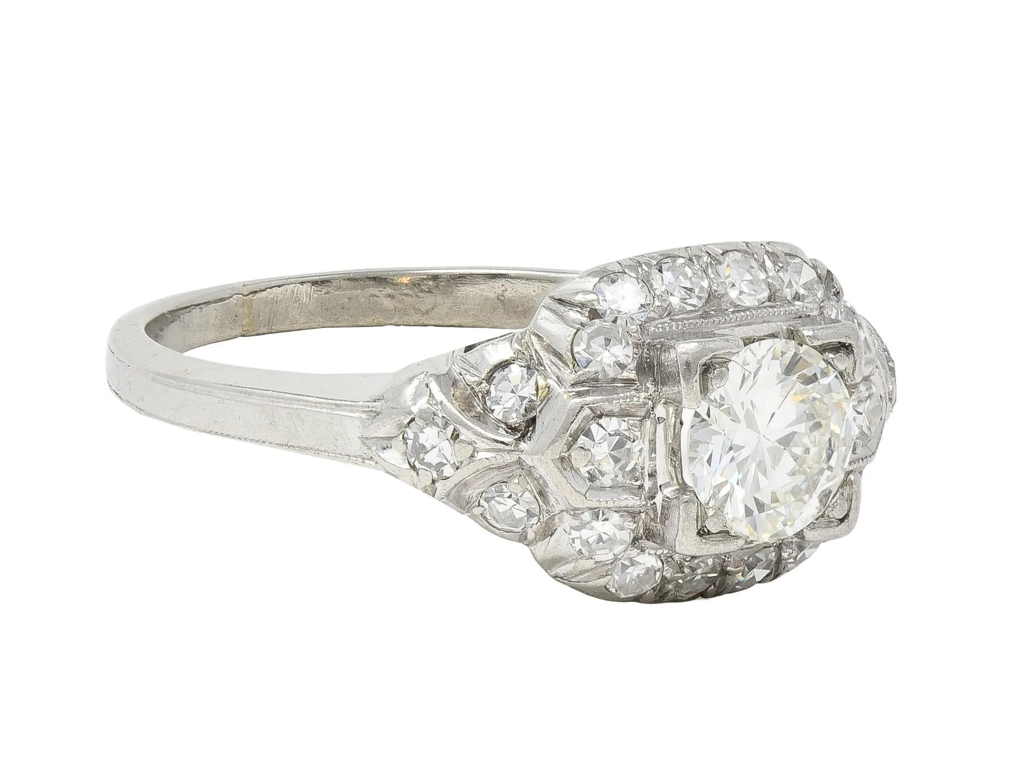 Art Deco 0.90 CTW Old European Diamond Platinum Vintage Tiered Engagement Ring