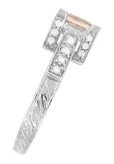 Art Deco 1 Carat Princess Cut Morganite and Diamond Engagement Ring in 18 Karat White Gold