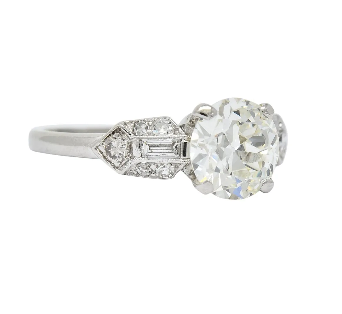 Art Deco 1.84 CTW Diamond Platinum Engagement Ring GIA