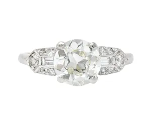 Art Deco 1.84 CTW Diamond Platinum Engagement Ring GIA