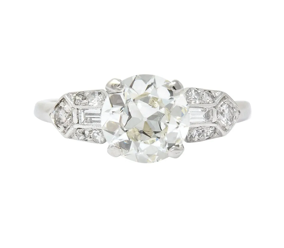 Art Deco 1.84 CTW Diamond Platinum Engagement Ring GIA