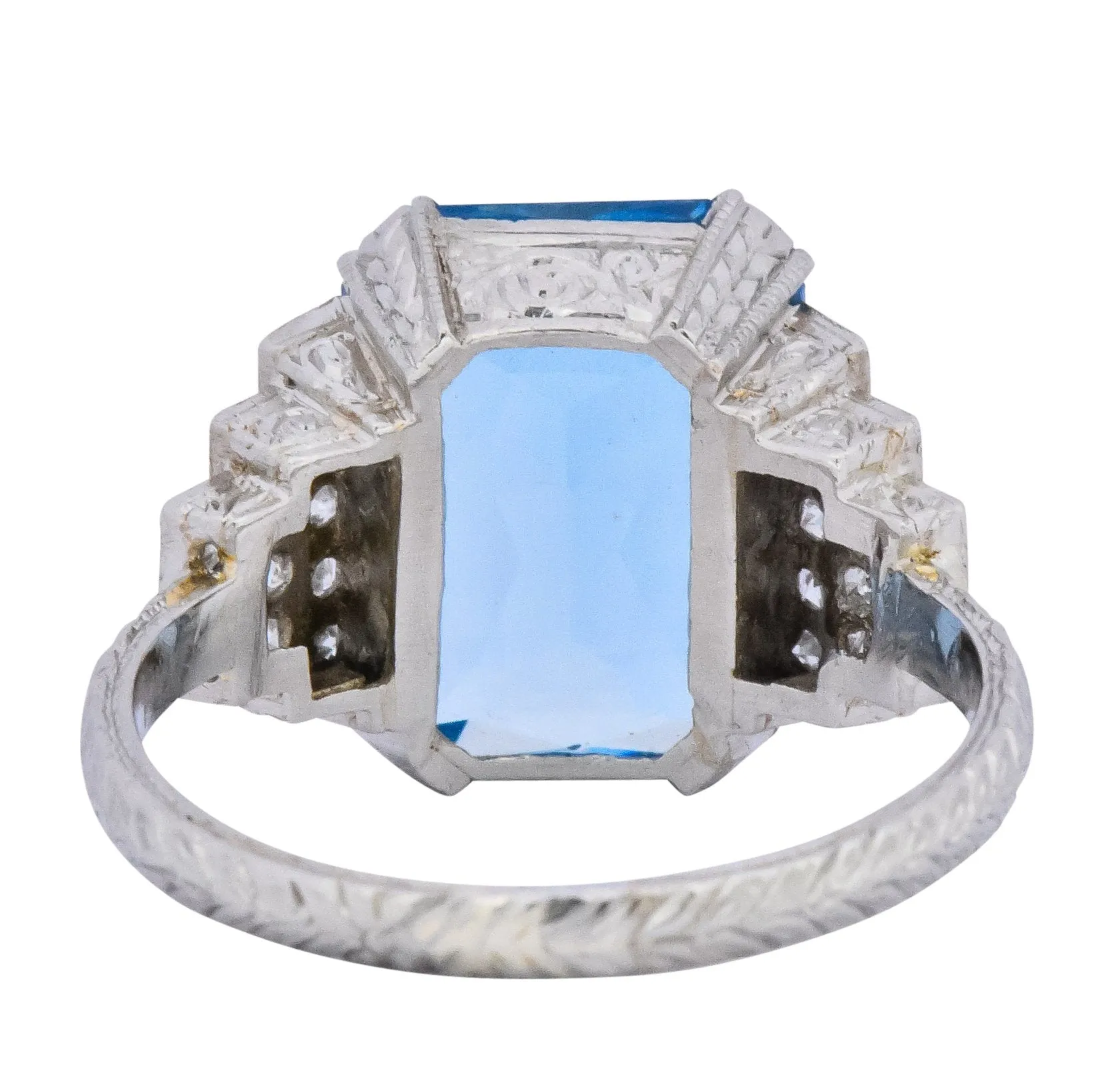 Art Deco 5.60 CTW Aquamarine Diamond Platinum Cocktail Ring