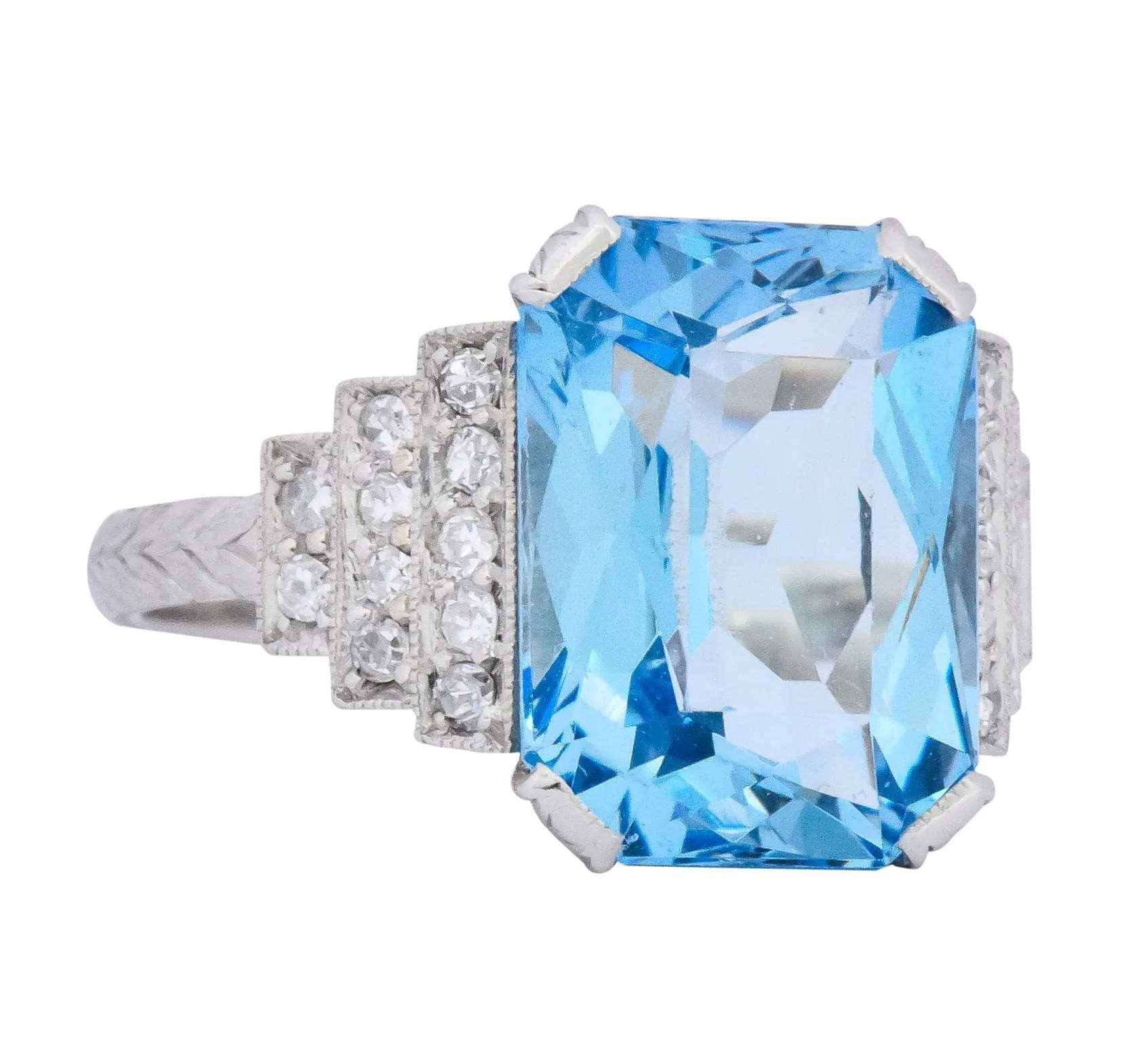 Art Deco 5.60 CTW Aquamarine Diamond Platinum Cocktail Ring