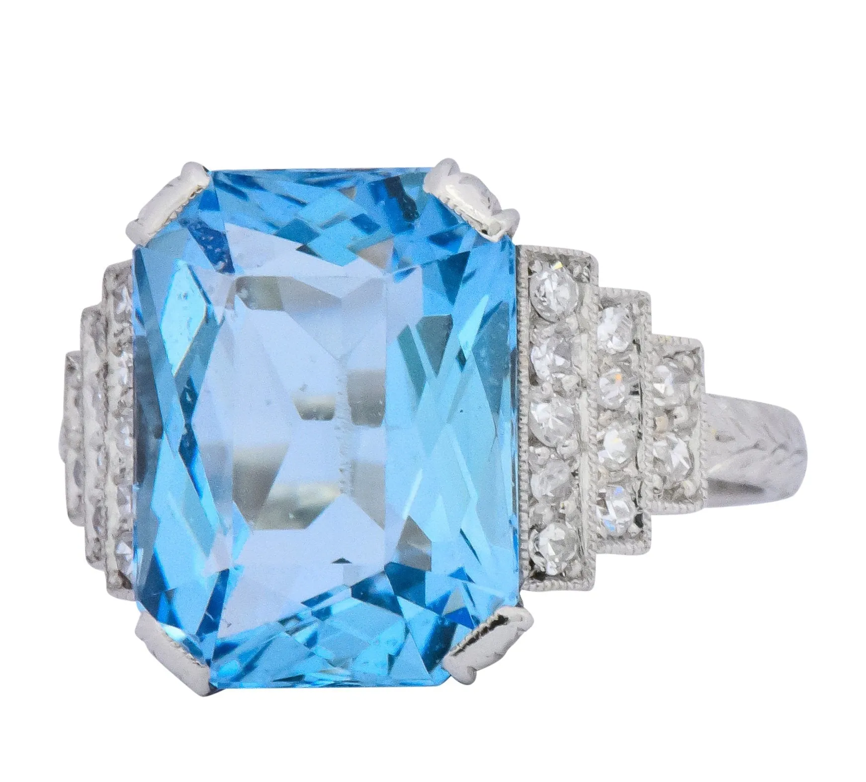 Art Deco 5.60 CTW Aquamarine Diamond Platinum Cocktail Ring