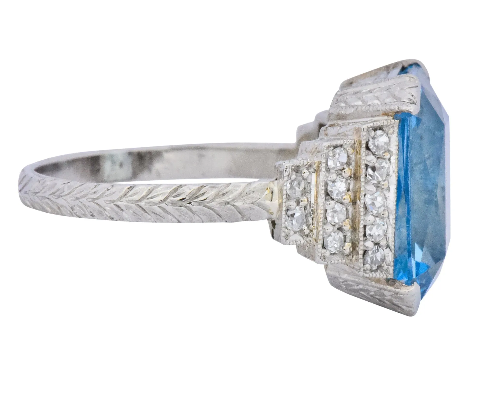 Art Deco 5.60 CTW Aquamarine Diamond Platinum Cocktail Ring