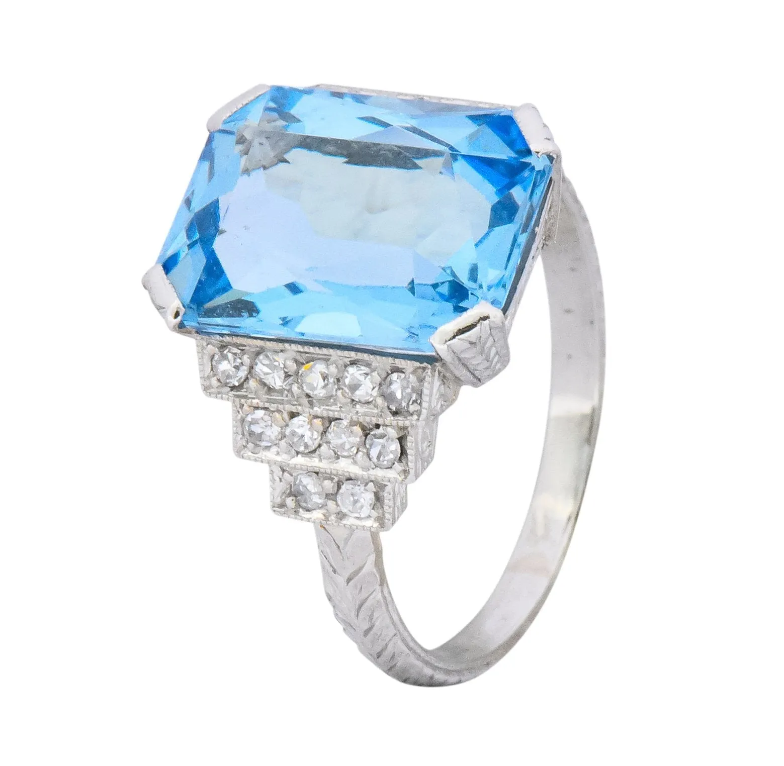Art Deco 5.60 CTW Aquamarine Diamond Platinum Cocktail Ring