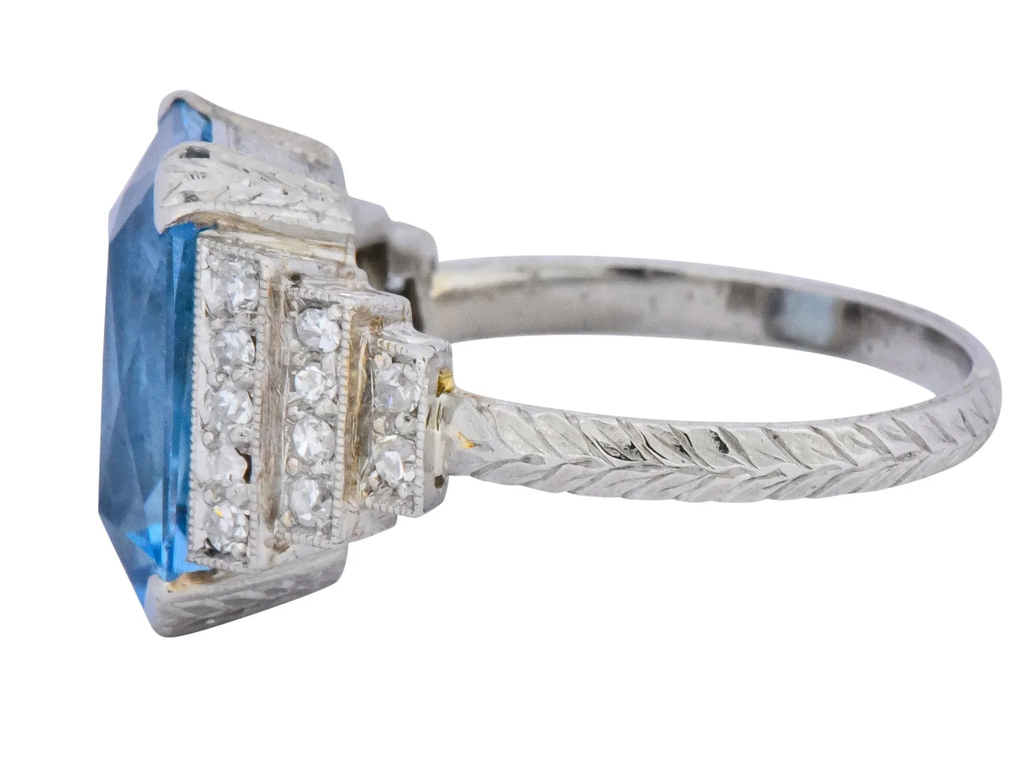 Art Deco 5.60 CTW Aquamarine Diamond Platinum Cocktail Ring