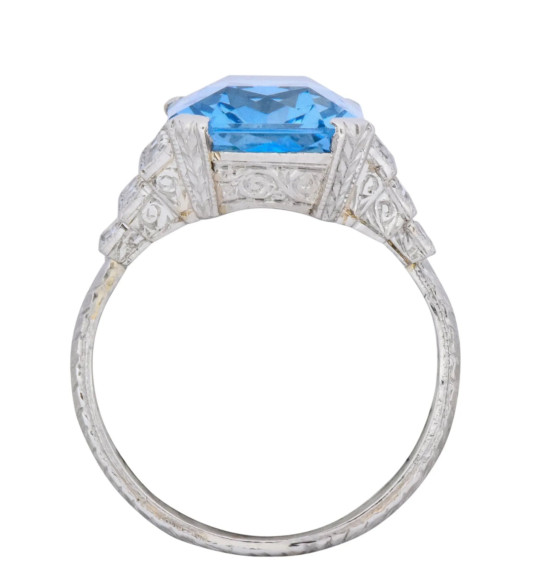 Art Deco 5.60 CTW Aquamarine Diamond Platinum Cocktail Ring