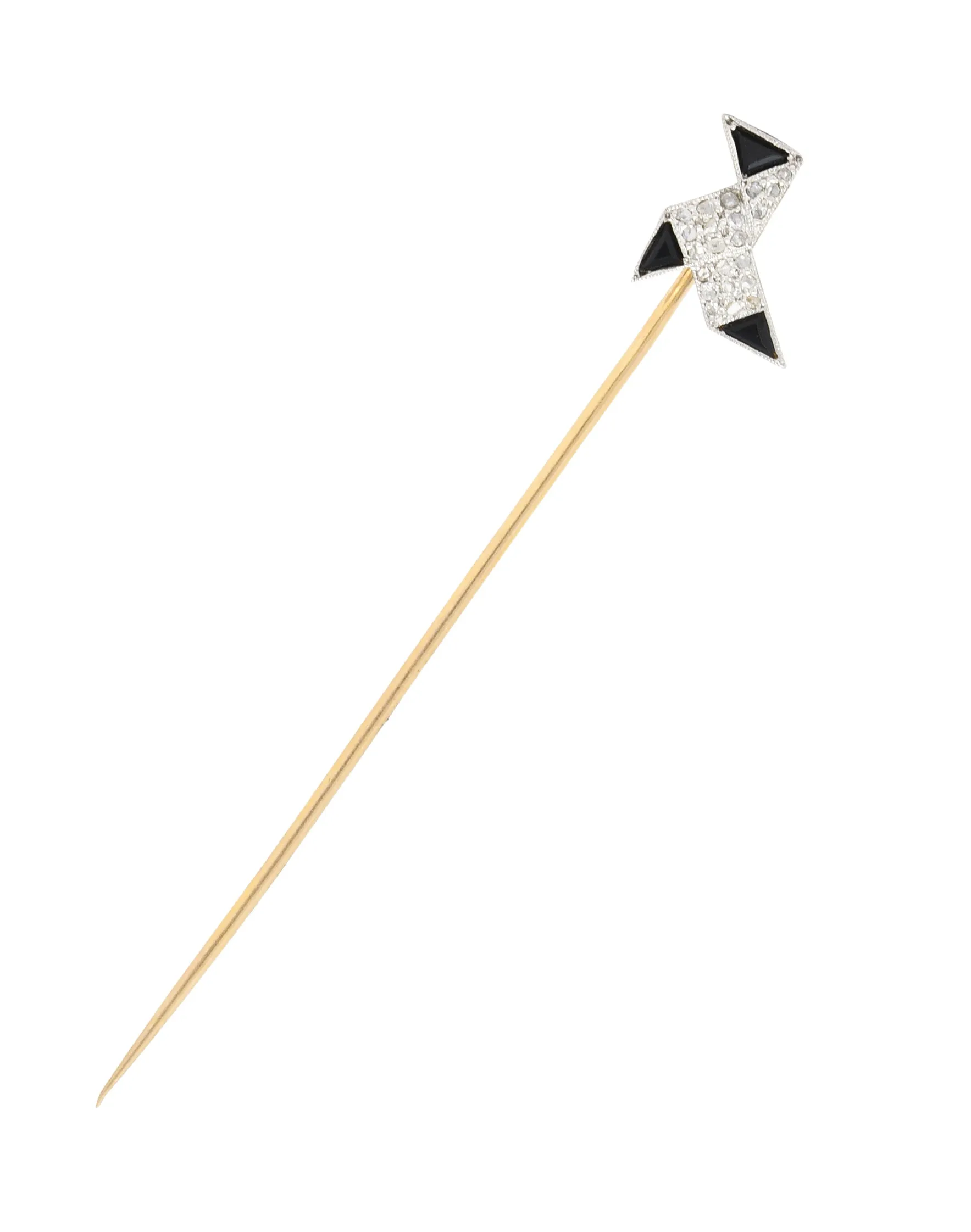 Art Deco Diamond Onyx Platinum 18 Karat Gold Origami Bird Stickpin