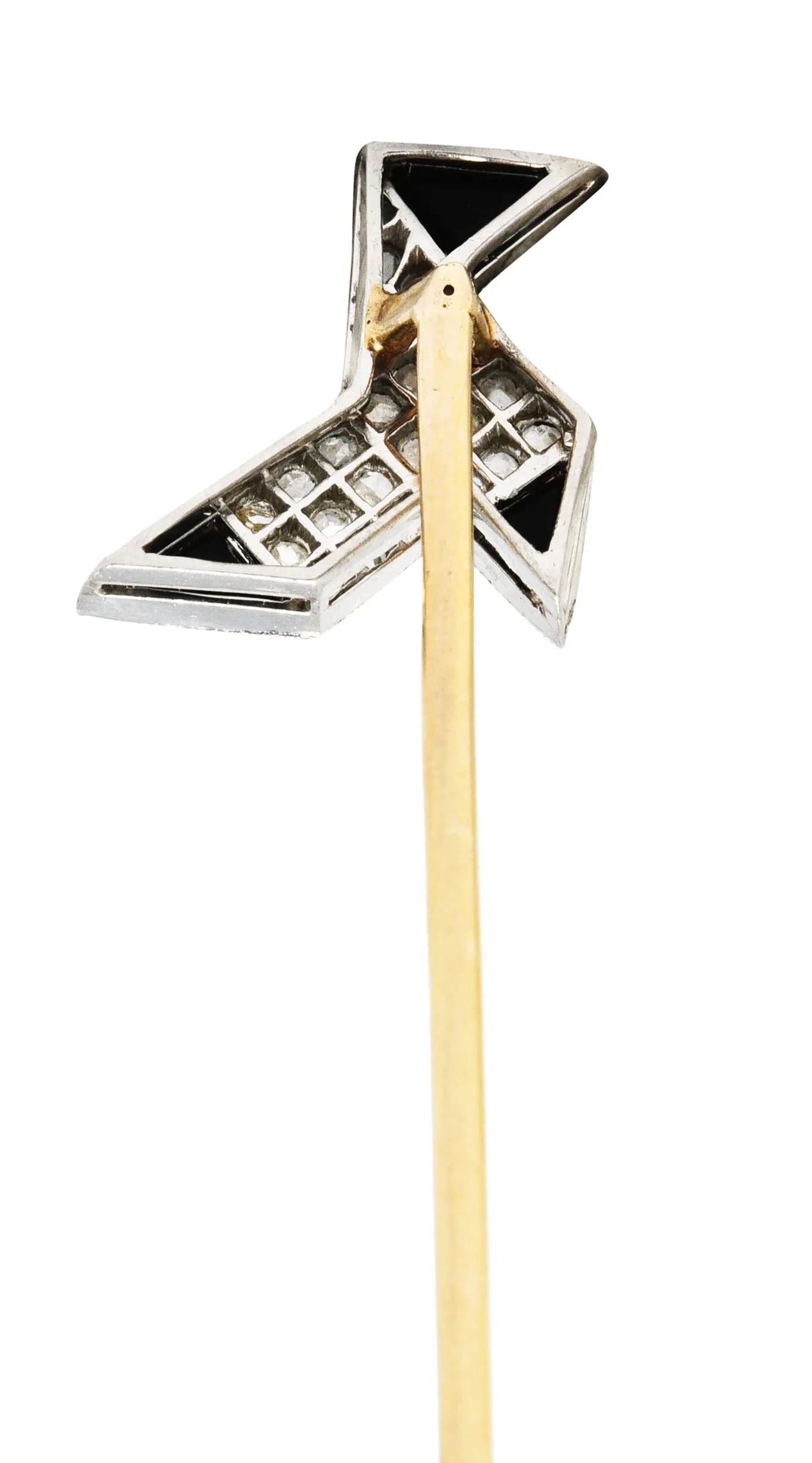 Art Deco Diamond Onyx Platinum 18 Karat Gold Origami Bird Stickpin