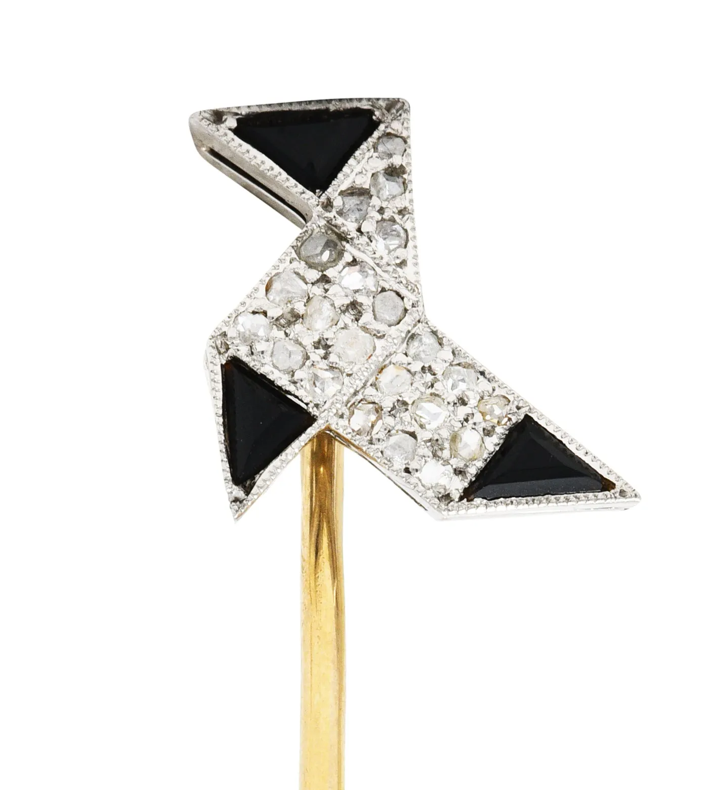 Art Deco Diamond Onyx Platinum 18 Karat Gold Origami Bird Stickpin