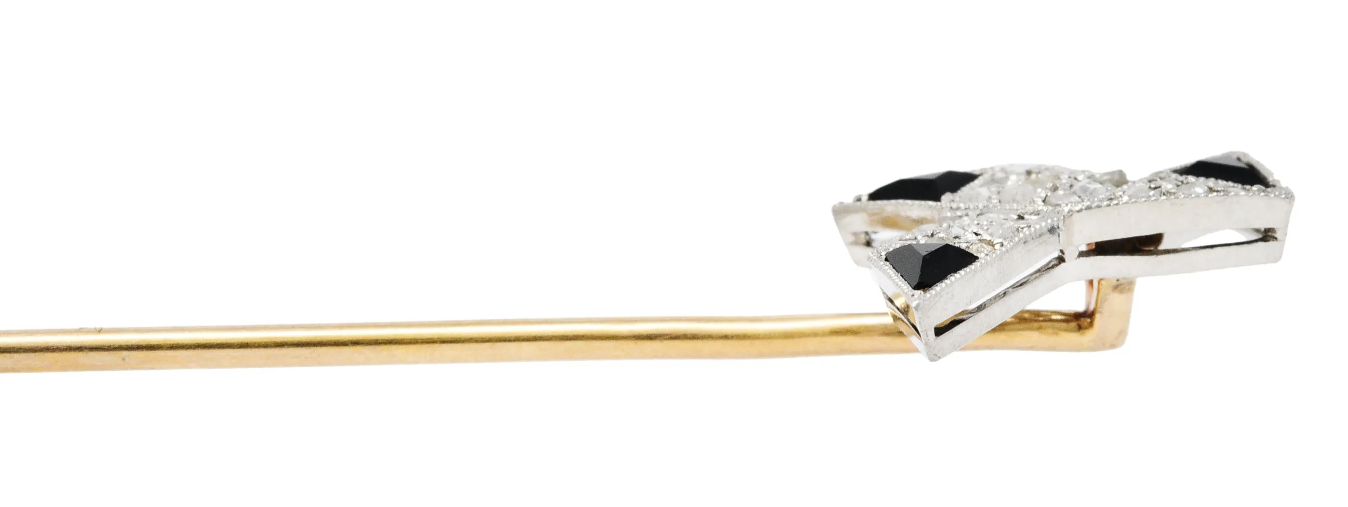 Art Deco Diamond Onyx Platinum 18 Karat Gold Origami Bird Stickpin