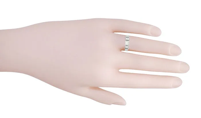 Art Deco Engraved White Sapphire Band Ring in Sterling Silver