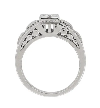 Art Deco Engraved White Sapphire Band Ring in Sterling Silver