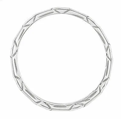 Art Deco Floral Geometric Wedding Band in 14 Karat White Gold
