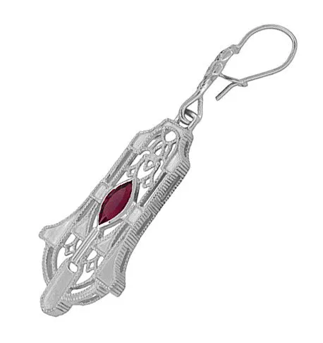 Art Deco Geometric Rhodolite Garnet Dangling Filigree Earrings in Sterling Silver