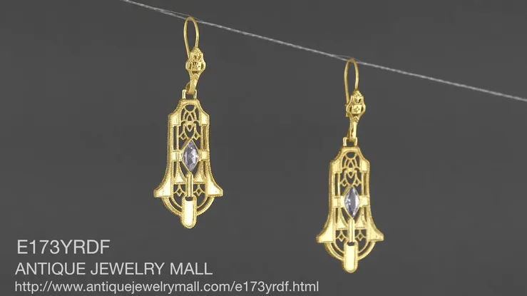 Art Deco Geometric Rose de France Amethyst Dangling Filigree Earrings in Sterling Silver with Yellow Gold Vermeil